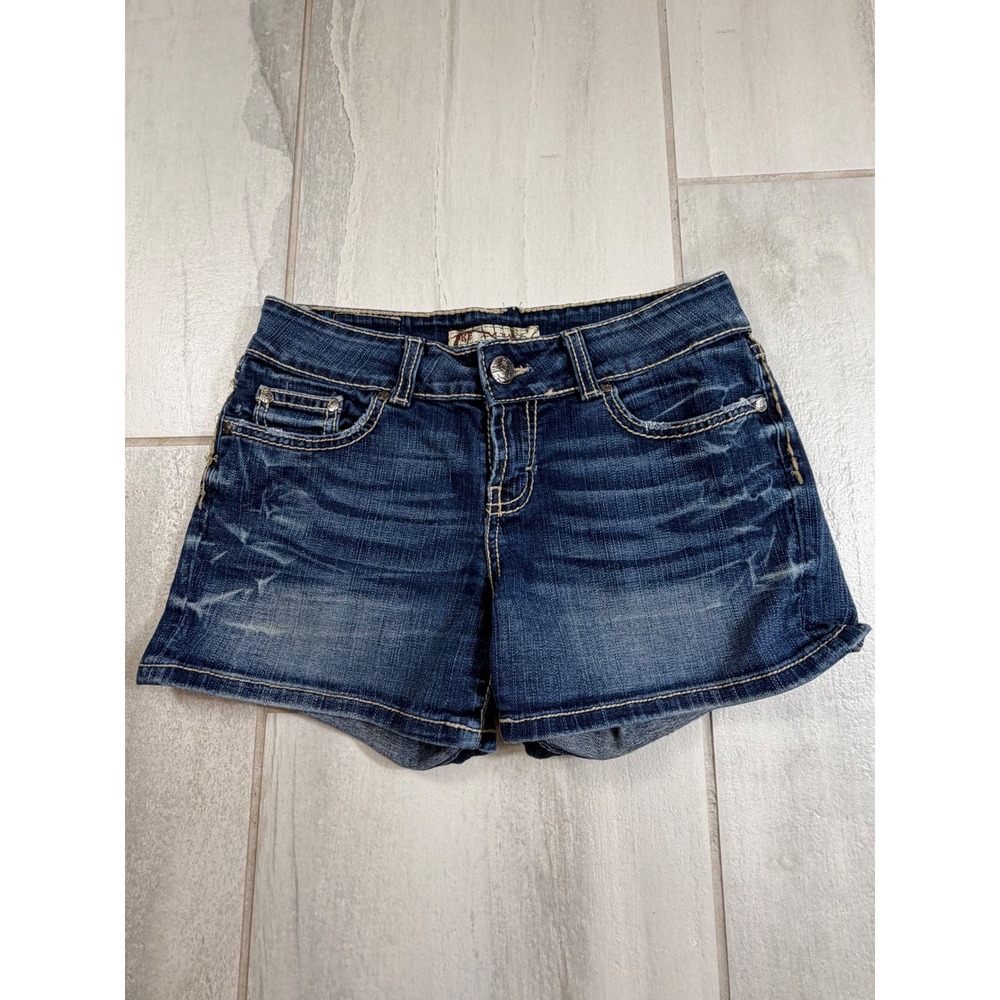 BKE Culture Denim Shorts Womens 27 Dark Wash Low Rise Embroidered Rhinestone Y2K